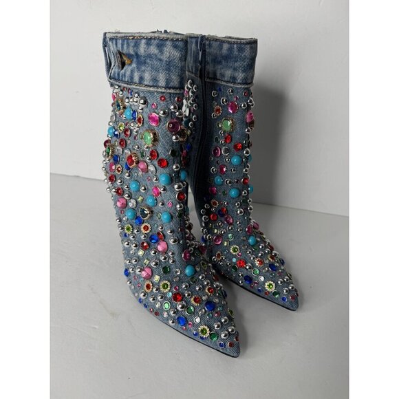 Anthropologie Jeffrey Campbell Dazzle Boots Size 8.5 Denim NEW - Picture 4 of 9